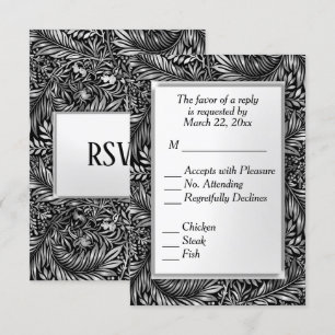 Flora und Fauna Schwarz und Weiß mit Menü Auswahl RSVP Karte