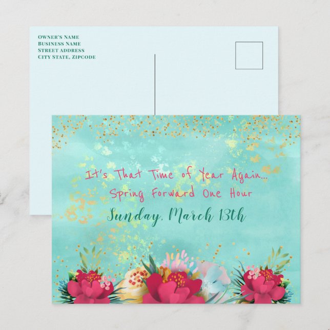 Flora und Glitzer Frühjahr nach vorn Erinnerung Postkarte (Vorne/Hinten)
