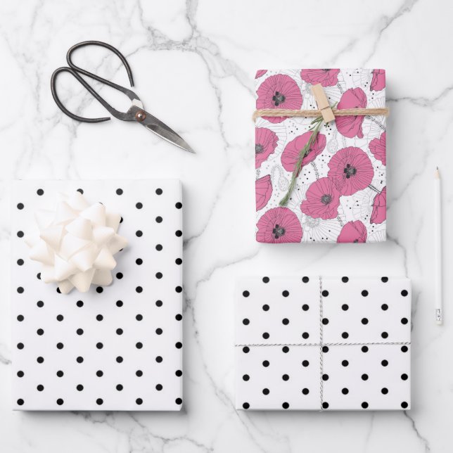 Flora und Polka Dots Geschenkpapier Set (Vorderseite)