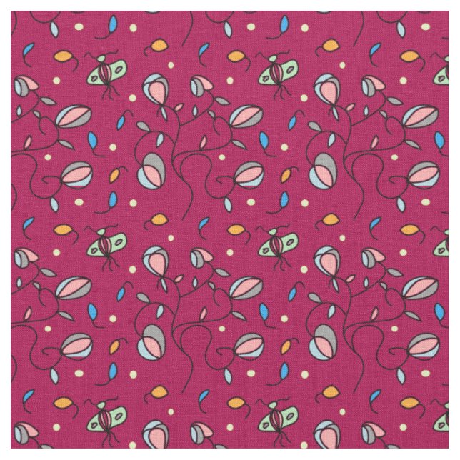 Flora und Schmetterlingsmuster — rosa Stoff (Nahaufnahme)
