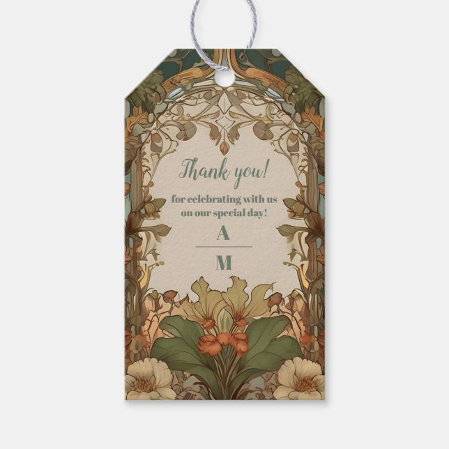 Flora Vintage Jugendstil-Hochzeit Geschenkanhänger (Vorderseite)