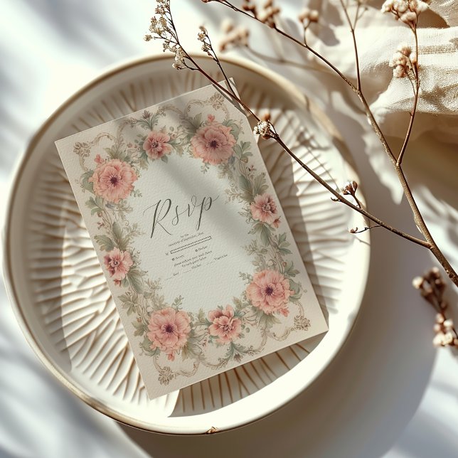 Flora Vintage Jugendstil-Hochzeit RSVP Karte (Von Creator hochgeladen)