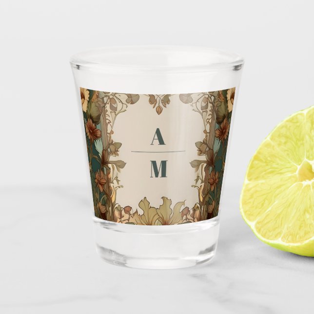 Flora Vintage Jugendstil-Hochzeit Schnapsglas (Vorderseite)