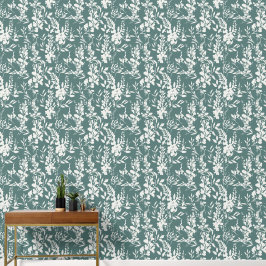 Flora wallpaper in teal and white tapete