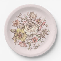 Floraison - assiettes en papier rose