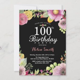Floral 100e anniversaire Invitation pour femmes