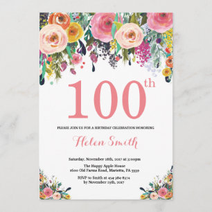 Floral 100e anniversaire Invitation rose