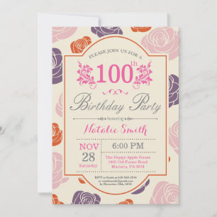 Floral 100e anniversaire Invitation Roses roses ro