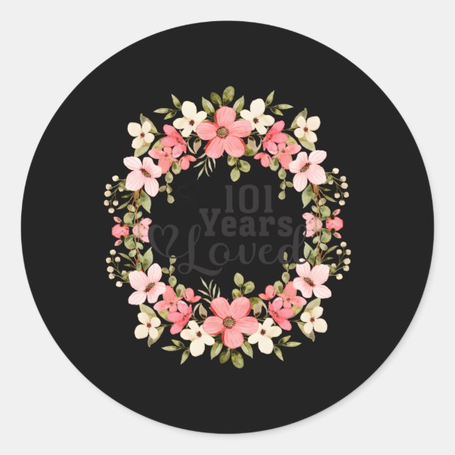 Floral 101St 101 Jahre Loved Mama Oma Runder Aufkleber (Vorderseite)