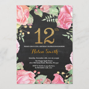 Floral 12e anniversaire Invitation Parties scintil