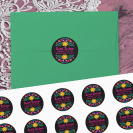 Floral 16 . Geburtstag Black Pink Mexican Fiesta Runder Aufkleber