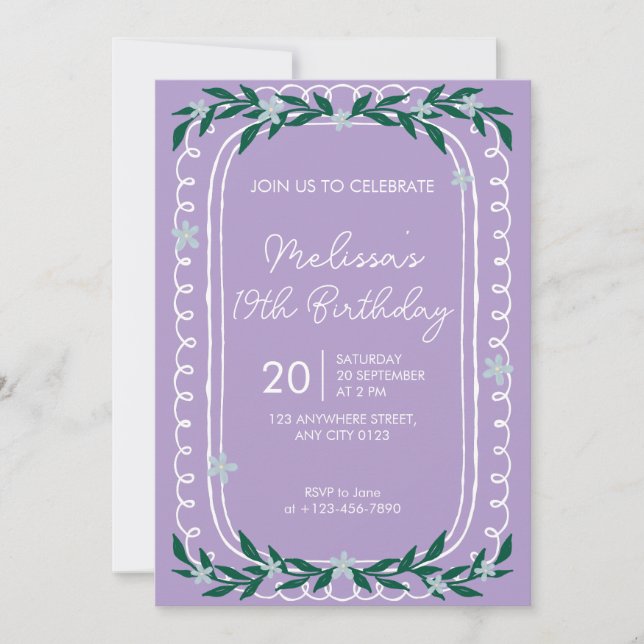 Floral 19th Birthday Invitation Lilac Coquette (Devant)