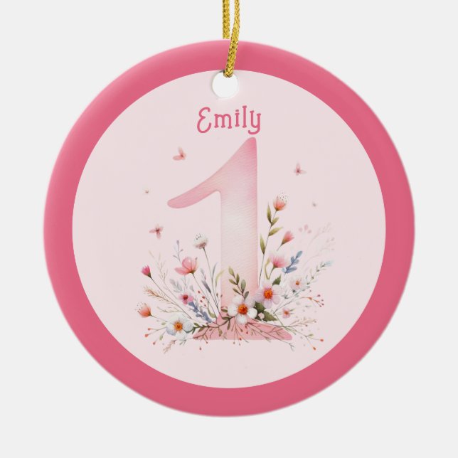 Floral 1st Birthday Custom One Fairy Princess Keramik Ornament (Vorne)