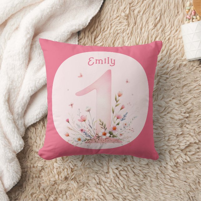 Floral 1st Birthday PHOTO Gift Daughter Girls Kissen (Decke)