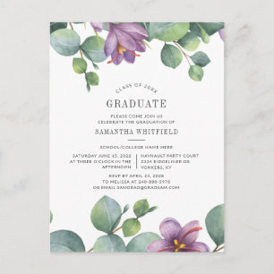 Floral 2025 Ucalyptus Graduation Party Einladungspostkarte