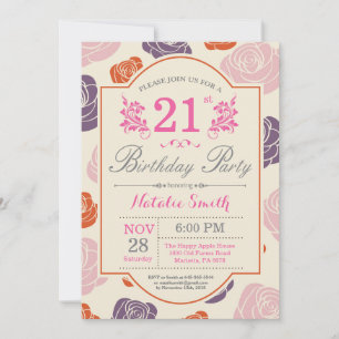 Floral 21e anniversaire Invitation Roses roses ros