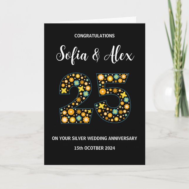 Floral 25. Hochzeitstag Gruß Karte (Vorderseite)