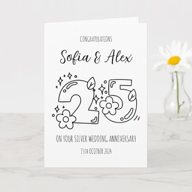 Floral 25. Hochzeitstag Gruß Karte (Kleine Pflanze)