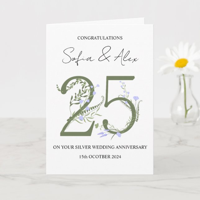 Floral 25. Hochzeitstag Gruß Karte (Kleine Pflanze)