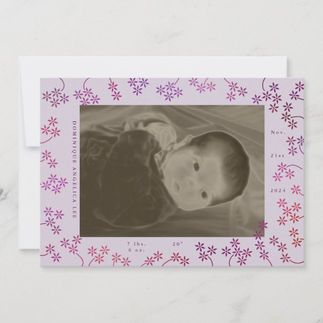 Floral 2 Foto Geburtsankündigung Ankündigung (Vorderseite)