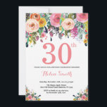 Floral 30. Geburtstag Einladung Pink<br><div class="desc">30. Geburtstag Blumenladen für Frauen. Aquarellfarbene Blume Rosa,  Gelb,  orange,  Lila Blume. Erwachsener zum Geburtstag. 30. 40. 50. 60. 70. 80. 90. 100. 13. 15. 16. 18. 20. Für weitere Anpassungen klicken Sie bitte auf die Schaltfläche "Anpassen" und verwenden Sie unser Designwerkzeug,  um diese Vorlage zu ändern.</div>