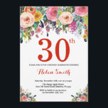 Floral 30. Geburtstag Einladung Rot<br><div class="desc">30. Geburtstag Blumenladen für Frauen. Aquarellfarbene Blume Rot,  Rosa,  Gelb,  orange,  Lila Blume. Erwachsener zum Geburtstag. 30. 40. 50. 60. 70. 80. 90. 100. 13. 15. 16. 18. 20. Für weitere Anpassungen klicken Sie bitte auf die Schaltfläche "Anpassen" und verwenden Sie unser Designwerkzeug,  um diese Vorlage zu ändern.</div>