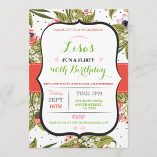 Floral 30e 40e 50e 60e anniversaire Invitation de