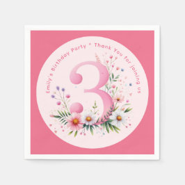Floral 3th Birthday Custom Three Faicess Princess Serviette