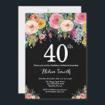 Floral 40. Geburtstag Einladung<br><div class="desc">Floral 40. Geburtstag Einladung für Frauen. Aquarell Floral Blume. Hintergrund der schwarzen Tafel. Rosa, gelb, orange, Lila Blume. Erwachsener Geburtstag.
Für weitere Anpassungen klicken Sie bitte auf die Schaltfläche "Anpassen" und verwenden Sie unser Designwerkzeug, um diese Vorlage zu ändern.</div>