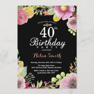 Floral 40e anniversaire Invitation pour les femmes