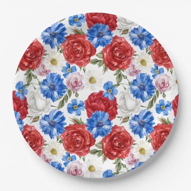 Floral 4. Juli Pappteller (Vorderseite)
