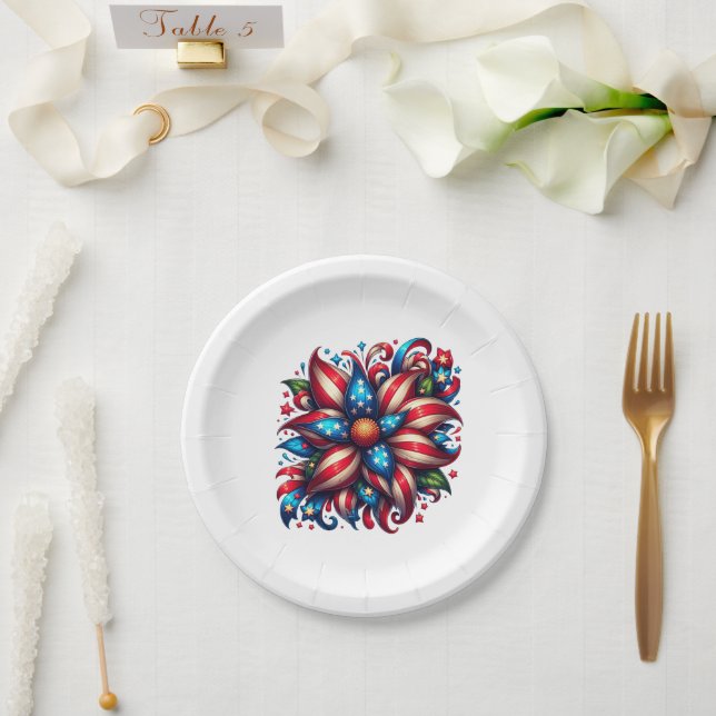 Floral 4. Juli Pappteller (Hochzeit)