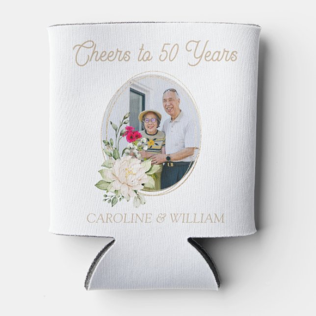 Floral 50. Hochzeit Jubiläum Gefallen können kühle Dosenkühler (Vorderseite)