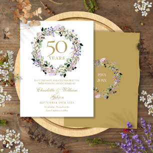 Floral 50. Hochzeitsjubiläum - Merken Sie sich den Ankündigungspostkarte