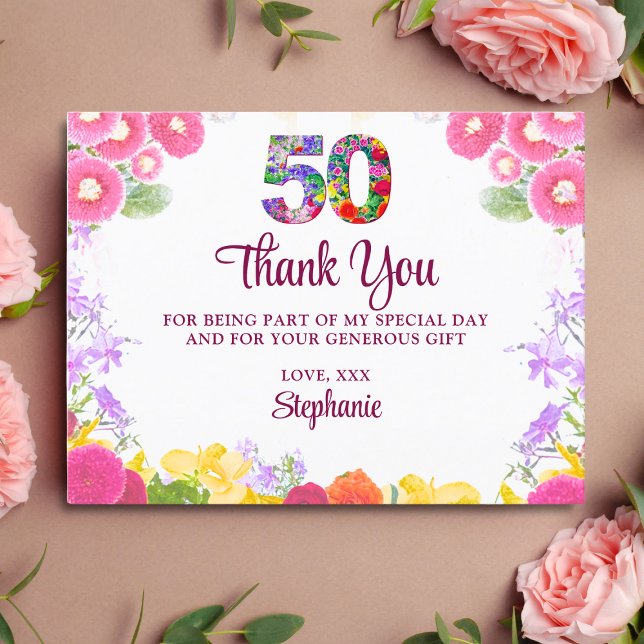 Floral 50e anniversaire carte de remerciements 50  (Créateur téléchargé)