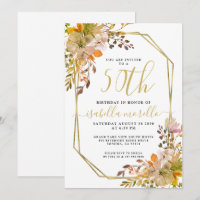 Floral 50e Anniversaire Gold Frame Invitation