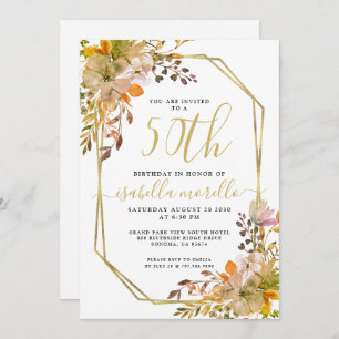 Floral 50e Anniversaire Gold Frame Invitation