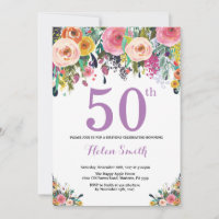 Floral 50e anniversaire Invitation violet