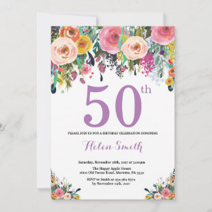 Floral 50e anniversaire Invitation violet