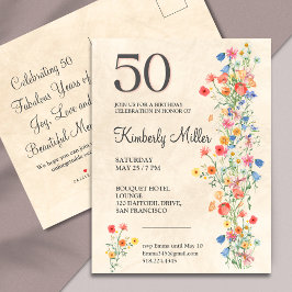Floral 50ème invitation fleurs 50 ans fleur sauvag
