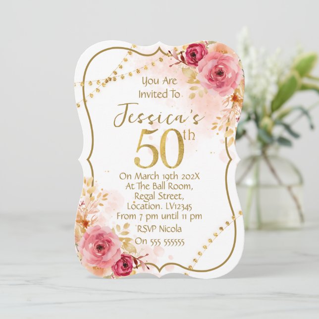 Floral 50th Birthday Invitation (Debout devant)