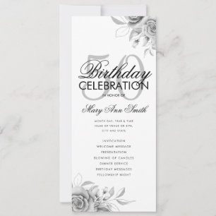 Floral 50th Birthday Programme Argent avec menu