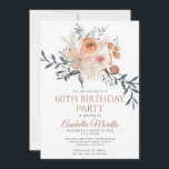 Floral 60. Geburtstag Einladung<br><div class="desc">Ein elegantes Aquarellrot mit Blumengrün in sanften Pastellfarben und farbiger Typografie mit dem Namen in Schrift. Hübsch erdig blumig 60. Geburtstag.</div>