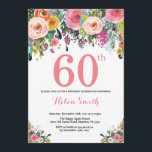 Floral 60. Geburtstag Einladung Pink<br><div class="desc">Blumenladen 60. Geburtstag Einladung für Frauen. Aquarellfarbene Blume Rosa, Gelb, orange, Lila Blume. Erwachsener zum Geburtstag. 30. 40. 50. 60. 70. 80. 90. 100. 13. 15. 16. 18. 20. Für weitere Anpassungen klicken Sie bitte auf die Schaltfläche "Anpassen" und verwenden Sie unser Designwerkzeug, um diese Vorlage zu ändern.</div>
