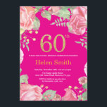 Floral 60. Geburtstag Gold Glitzer und Hot Pink Einladung<br><div class="desc">Blumenladen 60. Geburtstag Einladung für Frauen. Botanische Blume der Wasserfarbe. Gold Glitzer. Hot Pink Hintergrund. Rosa Peonies Blumengebirge Blume. Erwachsener zum Geburtstag. Für weitere Anpassungen klicken Sie bitte auf die Schaltfläche "Anpassen" und verwenden Sie unser Designwerkzeug,  um diese Vorlage zu ändern.</div>