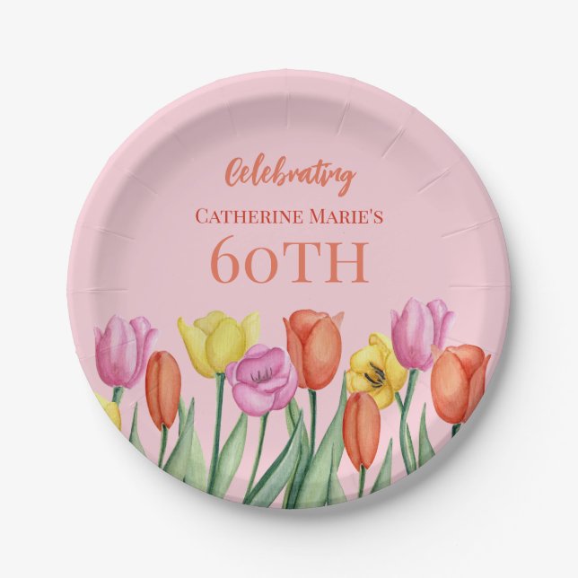 Floral 60. Geburtstag Pappteller (Vorderseite)