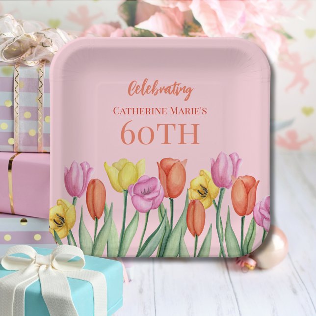 Floral 60. Geburtstag Pappteller (Von Creator hochgeladen)