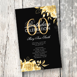 Floral 60. Geburtstag Programm Gold & Schwarz mit  Flyer