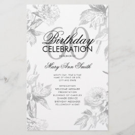 Floral 60. Geburtstag Programm Silver Menu Flyer