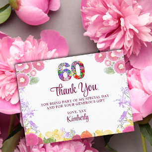 Floral 60e anniversaire carte de remerciements 60
